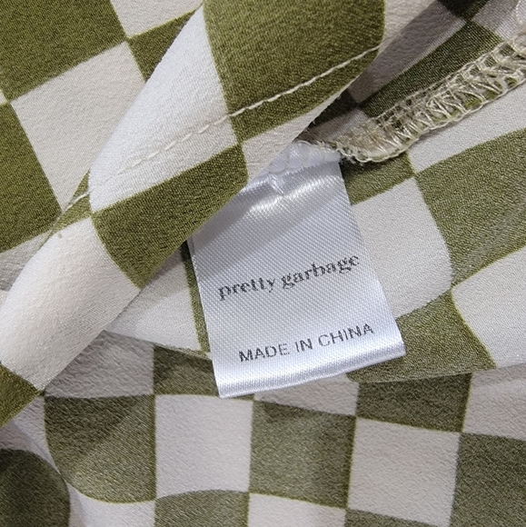 Pretty Garbage Green and White Checkered Shirt Women's Size S Button Up Blouse - Picture 12 of 14